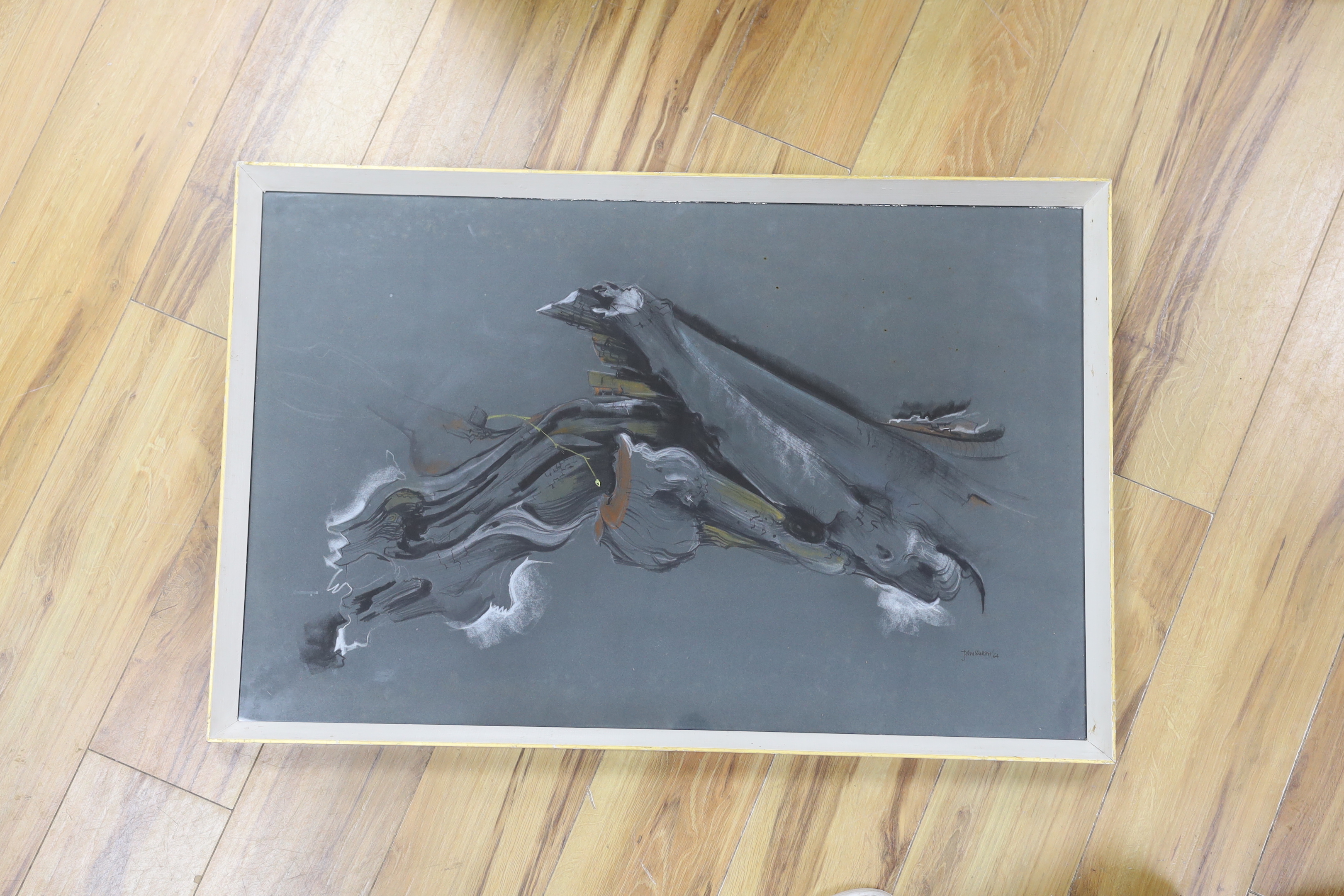 John Skelton (1923-2009), heightened pastel, ‘Life and death’, signed and dated '64, partial label verso, 85 x 54cm